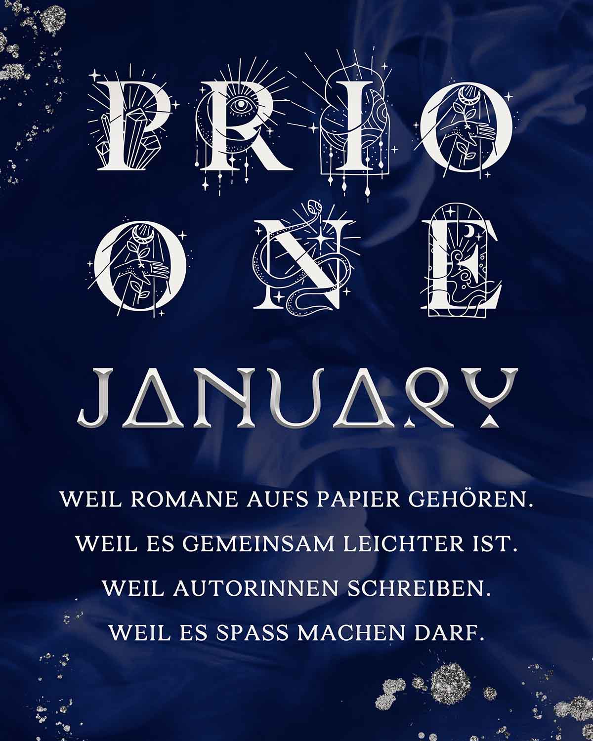 Auf dem Bild ist PRIO ONE JANUARY in Silber vor blauem Hintergrund zu sehen.